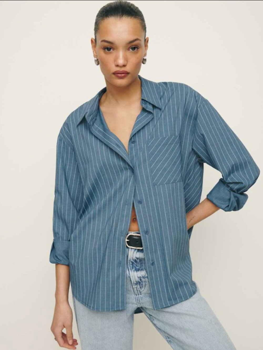 Reformation Oversized Button Down Striped Shirt